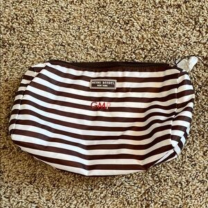 Henri Bendel Brown and White Striped Cosmetic Bag